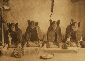 Hopi women making piki bread